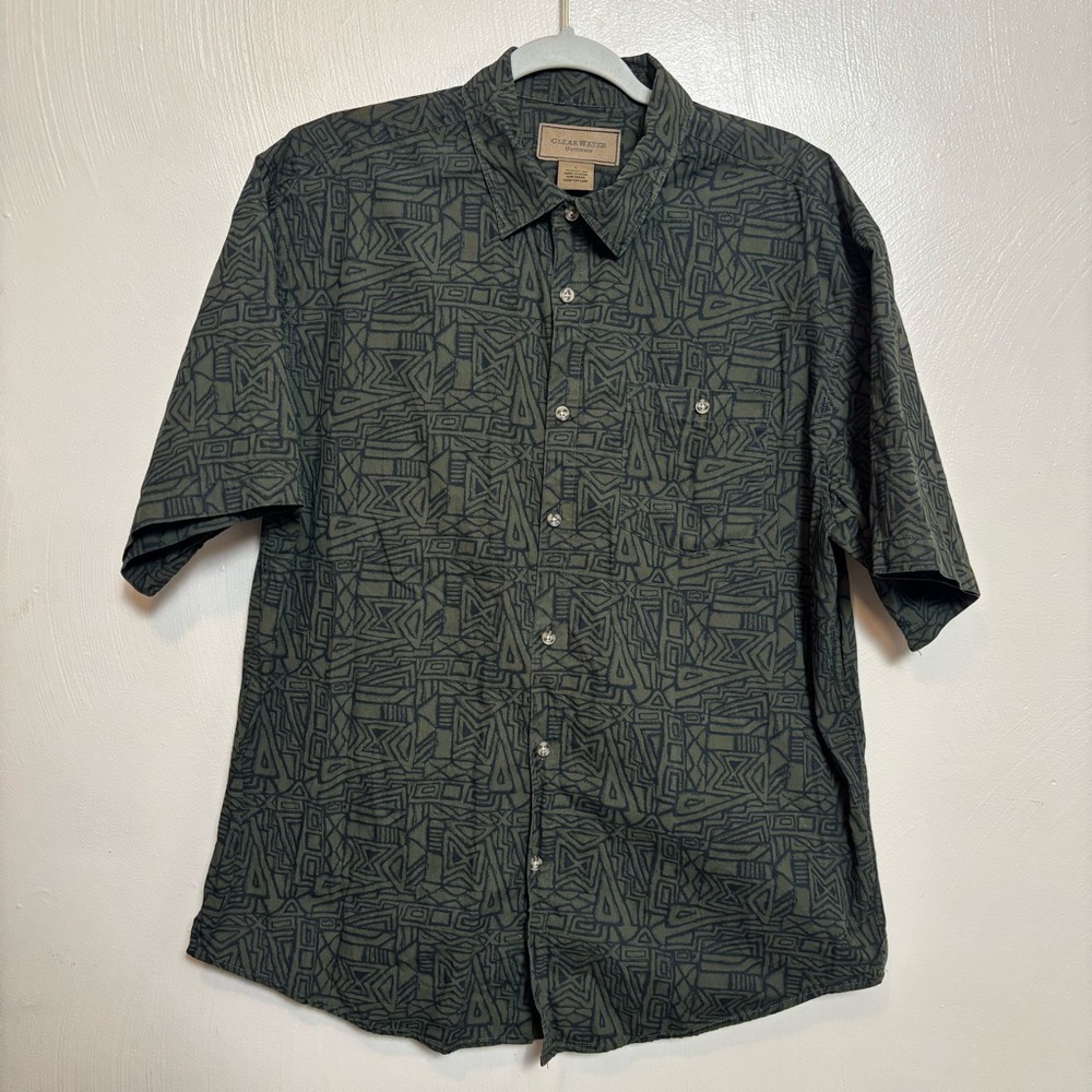 Clear Water Outfitters Mens Shirt Short Sleeve Button Green Cotton Size Large‎